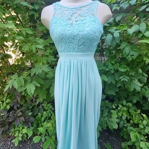 Aqua Blue Lace‎ Top Maxi Dress Sleeveless Open Back Party Prom Cocktail